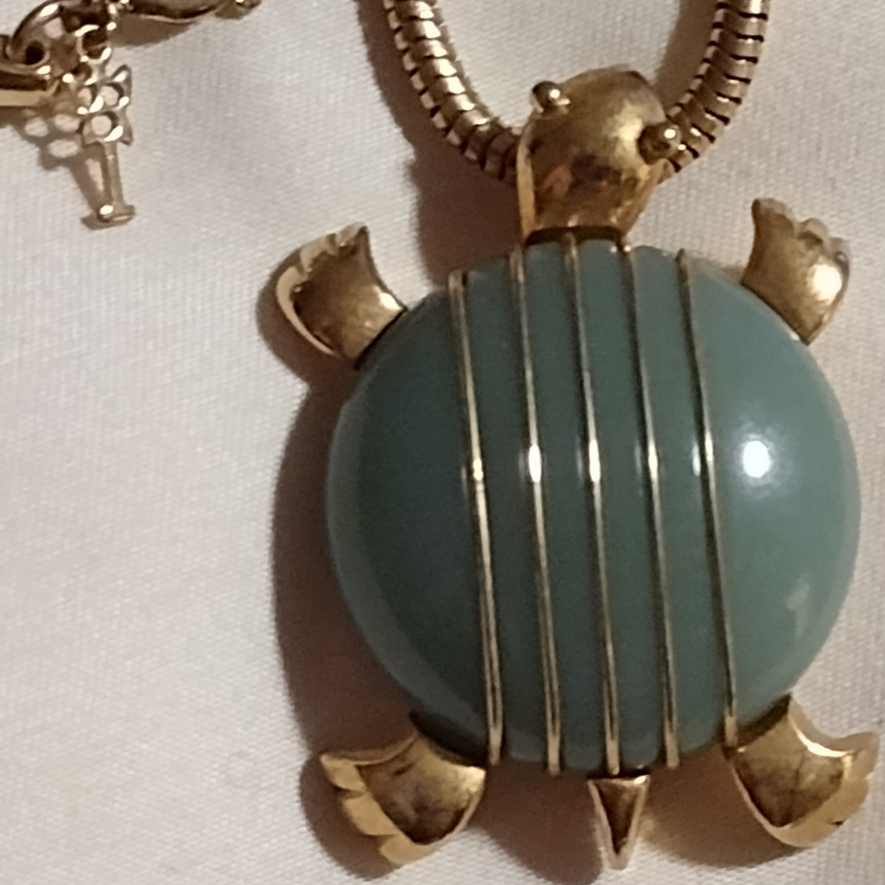 Trifari Gold and Green Turtle necklace